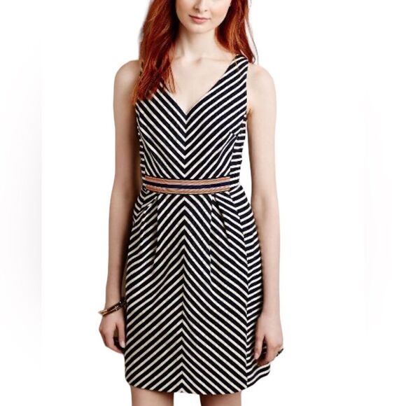 Maeve Mitered Stripe Fit And Flare Dress, Size 4, EUC - Picture 1 of 9